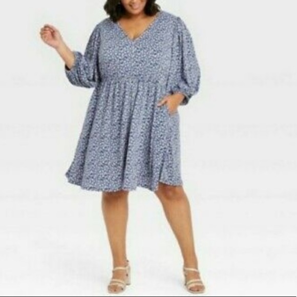 Ava & Viv Dresses & Skirts - (4X)- Ava & Viv Women's Plus Size Long Sleeve Knit Babydoll Dress Navy Floral